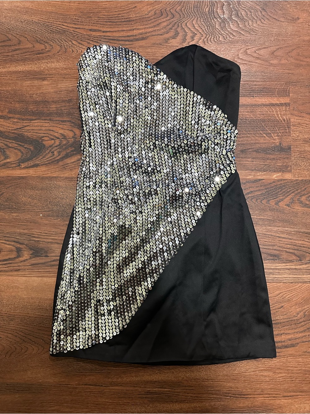 Strapless Black Sequin Cocktail Dress